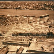 Aerial view of tank farm that was installed on site of West Yard