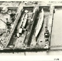 Submarines being scrapped at former South Portland shipyard, 1959