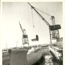 Submarine being scrapped in South Portland, 1959
