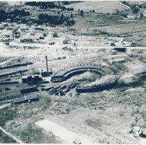 Aerial view of roundhouse at Rigby Yard