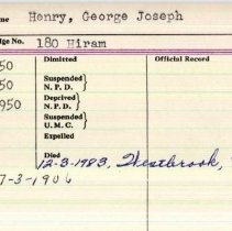 George J. Henry, membership card, Masons