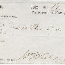 November 1862 payment receipt for shipment on the steamer Forest City