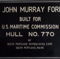 Builder's plaque - S.S. John Murray Forbes