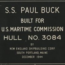 Shipbuilder's plaque - S.S. Paul Buck
