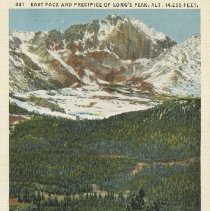 441 East Face and Precipice of Long's (sic) Peak, Alt. 14,255 Feet. Over Tahosa Valley, Rocky Mountain National Park, Colorado