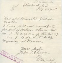 Letter from John Cleave to Postmaster General