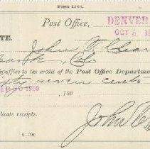 Receipt from John Cleave, postmaster