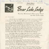 Bear Lake Lodge "Dear Vactaioner..." letter.