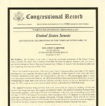 Congressional Record / United States Senate / Centennial Celebration of the Town of Estes Park, CO