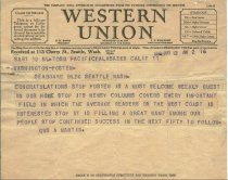 Telegram to Gunnar Lund, 1938