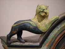 Corner cabinet, detail: carved lion