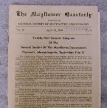 The Mayflower Quarterly. Published by General Society of Mayflower Descendants. vol. 22. no. 3, April 1957