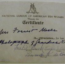 Certificate to Grandma Moses