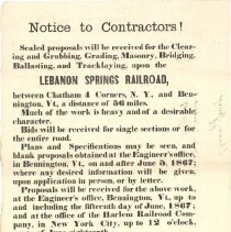 Broadsides and Handbills: Lebanon Springs Railroad bid requests.