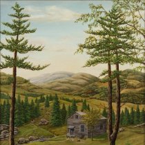 Hunter and Cabin in Landscape