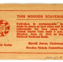 Midland Centennial Wooden Nickel - Back