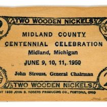 Midland Centennial Two Wooden Nickels - Front