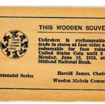 Midland Centennial Two Wooden Nickels - Back