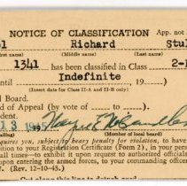Daniel R. Stull Draft Classification Card