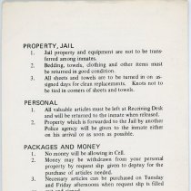 Midland County Jail Rules and Regulations for Inmates - back cover
