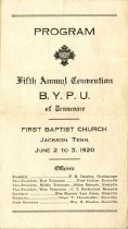 Program: Fifth Annual B.Y.P.U. Convention, 2-5 June 1920 (1 of 3)