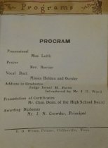 Collierville High School Commencement Exercises, 8 May 1919 (2 of 2)