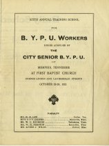 Program from Sixth Annual Training School for B.Y.P.U. Workers (1 of 3)