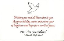 Christmas card fron Dr. Tim Setterlund, Collierville High School