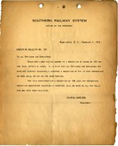 Southern Railway System, Office of the President Memo