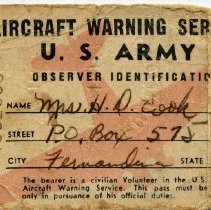 Identification card for Aircraft Warning Service