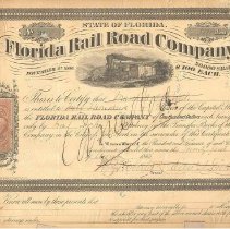 Stock Certificate Florida Railroad Company 1866