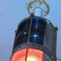 Blue and red bridge lamp made of bronze.