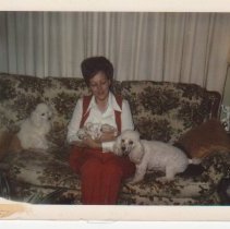 Annis Moore with Puppies.  Both dogs had pups the same day.