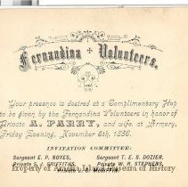 Invitation to Volunteers Hop, 1886