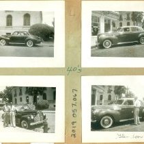 Photos (8) of downtown fernandina by the Post Office, 4 unidentified buildings, and Glyndon H. Waas Sr. with cars
