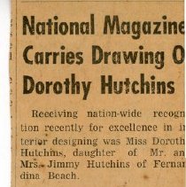 Article about Dorothy Ann Hutchens receiving recognition for Drawing Design