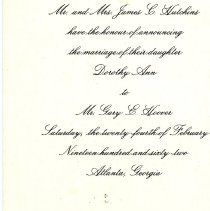 Wedding announcement for Dorothy Ann Hutchins and Gary Hoover