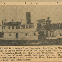 Newspaper article showing Photo of The Hildegarde from 1910 when it ran between Fernandina Beach, St. Mary's and Brunswick.