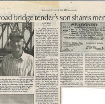 Newspaper Article "Railroad bridge tender's son shares memories' in October
