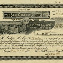 Bell Organ & Piano Co. Warranty Ceritificate, 1897