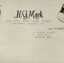 Letterhead, H.G. Mack, Guelph Bird Breeder
