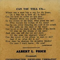 Advertising Card for Albert L. Price, Chiropractor