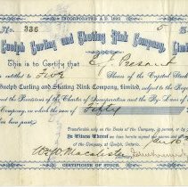 Guelph Curling and Skating Rink Company Limited Stock Certificate