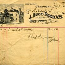 Invoice for J. Hugo Reed, July 6, 1907
