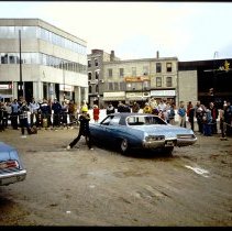 Car bashing after Santa Caus Parade, 1981, Jaycees raising money for Tops for Cops