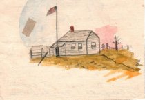 Drawing of the South Commack schoolhouse by Mrs. Edna Smith.