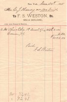 Receipt from Dr. F.S. Weston, December 30, 1895.
