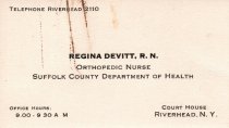 Nurse Regina Devitt's business card, not dated.