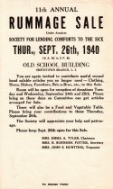 A broadside advertising The Society's Rummage Sale, September 26, 1940.