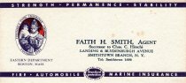 A business card for Faith H. Smith, insurance agent, not dated.